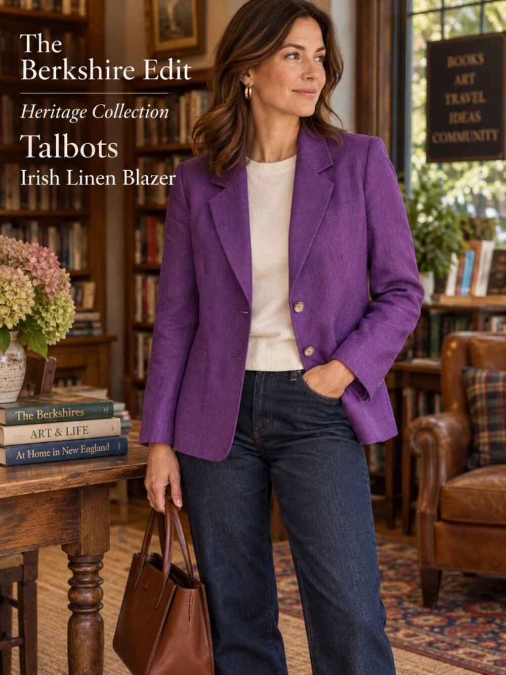 Talbots Irish Linen Blazer Purple 8P Petite 100% Linen Lined Jacket